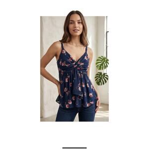 Express‎ Y2K Floral Front Tank Top Medium Sleeveless Boho Coquette Summer Top